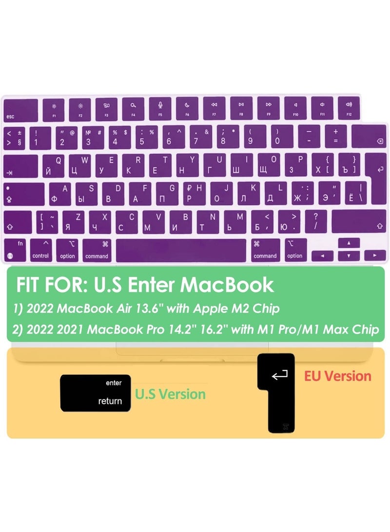 AMM EU/UK Layout Russian/English Silicone Keyboard Cover Compatible with MacBook New Air 13.6" & 15.3" M4/M3/M2 Model:-A3113/A2681/A2941/A3114 Release 2024/2023/2022"& MacBook Pro 14.2" & 16.2" M4/M3/M2/M1 Model:- A3112/A3185/A3401/A2992/A2918/A2779/A2442/ A3403/A3186/A2991/A2780/A2485 Release 2024-2021" Purple - Image 3