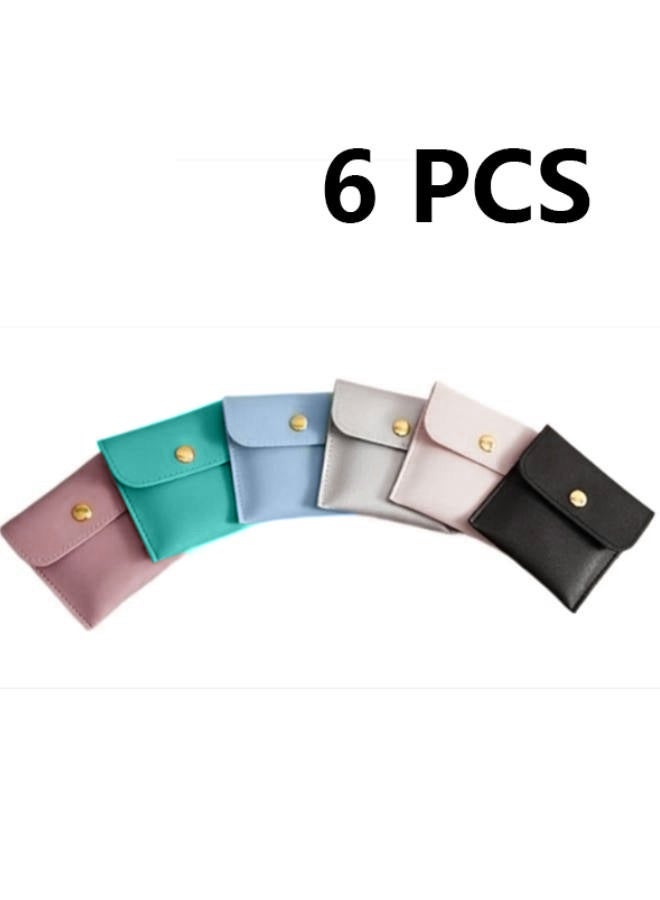 Snap Closure Storage 6pcs Faux Leather Jewelry Pouches, Assorted Colors Snap Bags for Rings, Pendants, Necklaces - Perfect Storage Solution - Image 1