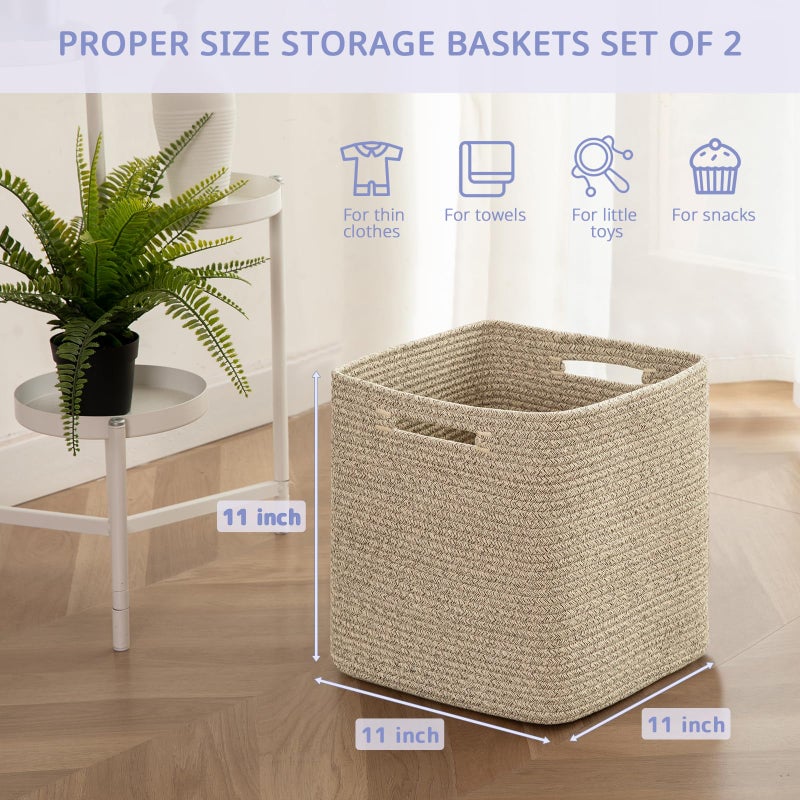OIAHOMY Storage Cubes, 11 Inch Cube Organizer, Collapsible Storage Bins, Baskets for Organizing, Bins for Shelves-Brown, 2-PACK - Image 2