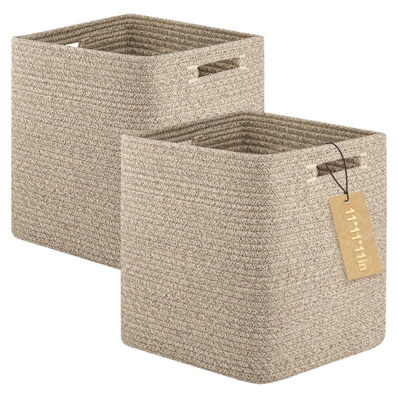 OIAHOMY Storage Cubes, 11 Inch Cube Organizer, Collapsible Storage Bins, Baskets for Organizing, Bins for Shelves-Brown, 2-PACK - Image 1