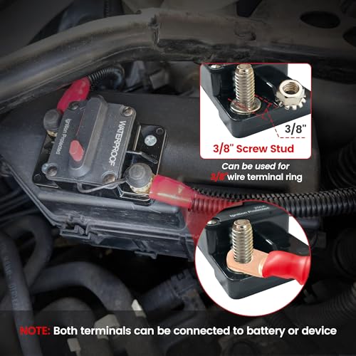 RED WOLF قاطع الدائرة RED WOLF 200 أمبير مع فيوز 2/0 AWG - موصل حلقة بطارية 3/8" لمحرك القارب الكهربائي البحرية ATV نظام الصوت في السيارة مع مفتاح إعادة تعيين يدوي - Image 4