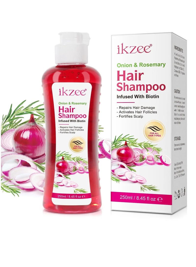 IKZEE 250ml Onion Rosemary Hair Shampoo with Biotin for Hair Growth Repairs Dry Damaged Hair Activates Hair Follicles Scalp Treatment Onion and Rosemary Hair Shampoo for Hair Regrowth - Image 1