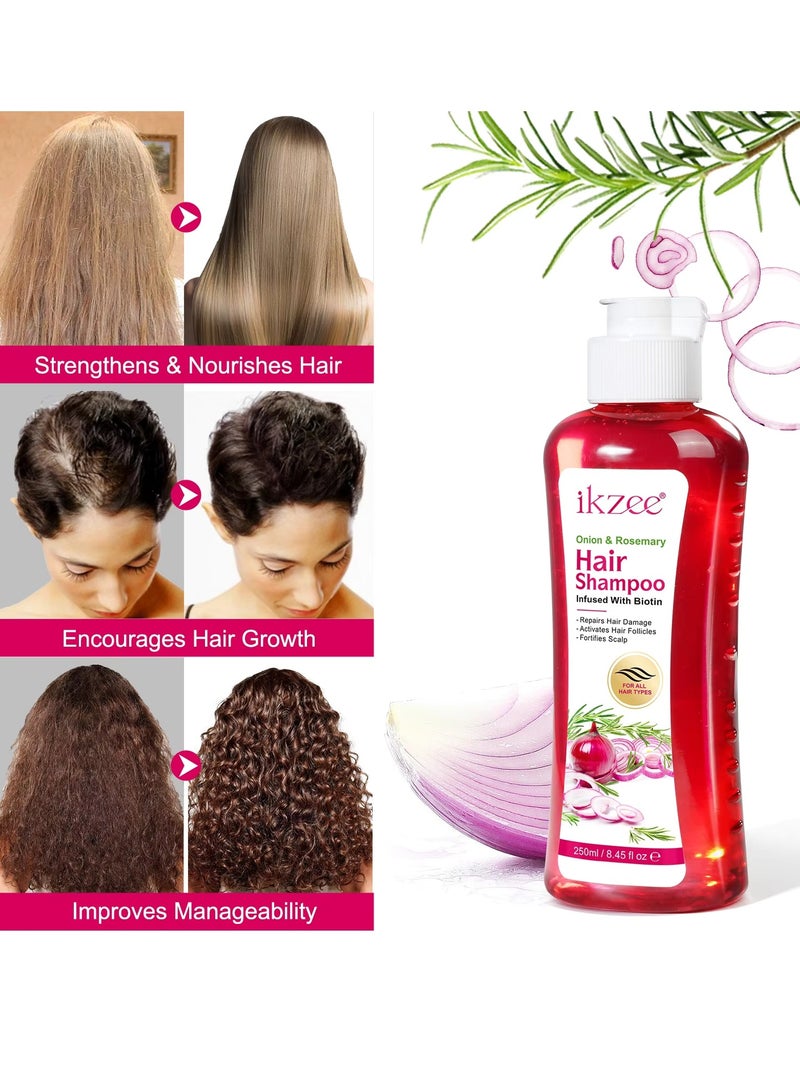IKZEE 250ml Onion Rosemary Hair Shampoo with Biotin for Hair Growth Repairs Dry Damaged Hair Activates Hair Follicles Scalp Treatment Onion and Rosemary Hair Shampoo for Hair Regrowth - Image 2
