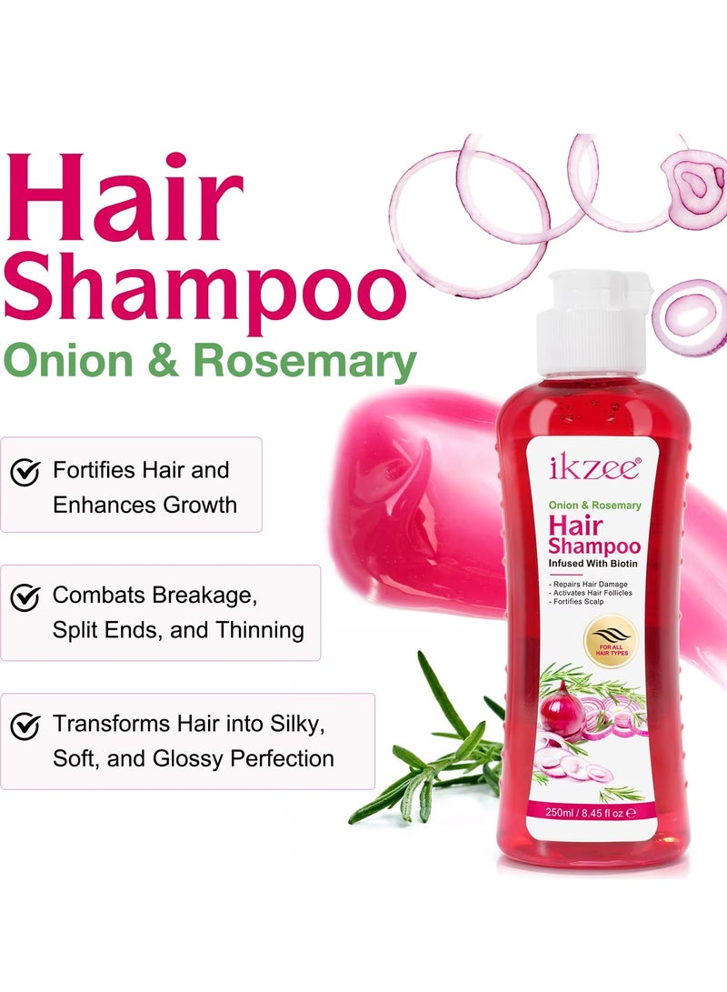 IKZEE 250ml Onion Rosemary Hair Shampoo with Biotin for Hair Growth Repairs Dry Damaged Hair Activates Hair Follicles Scalp Treatment Onion and Rosemary Hair Shampoo for Hair Regrowth - Image 3