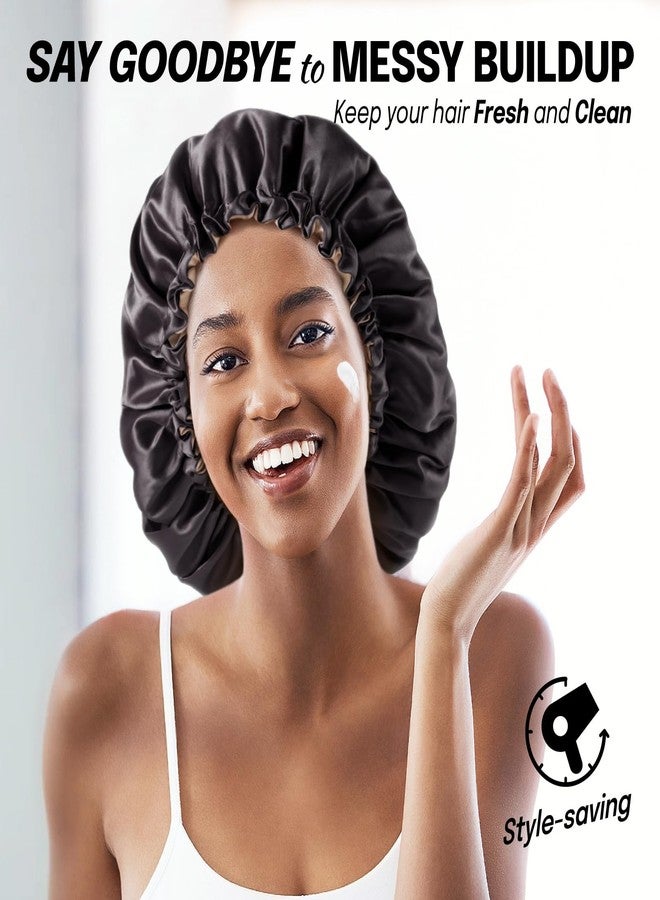 Fittia Silk Satin Bonnet for Sleeping Women - Hair Bonnet for Curly Frizzy Hair Care, Adjustable Sleep Cap, Double Layer Head Hair Wrap, Black - Image 5