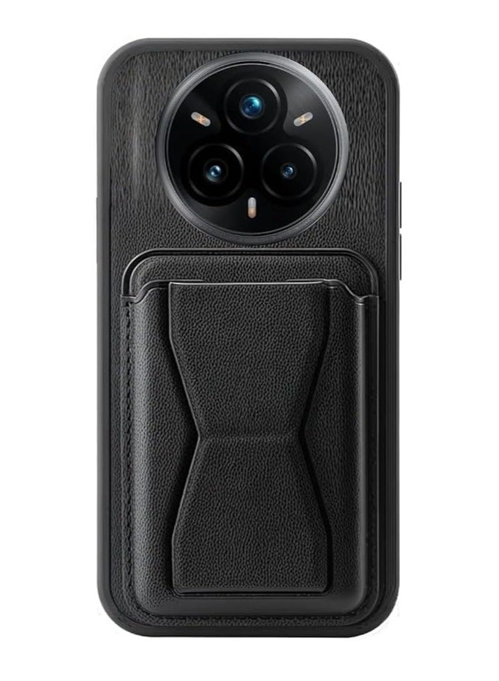 eather Case Compatible for REALME 14 PRO PLUS Shockproof Leather Back Card Storage & case built-in Stand PU leather for a stylish look, comfortable grip (Black)
