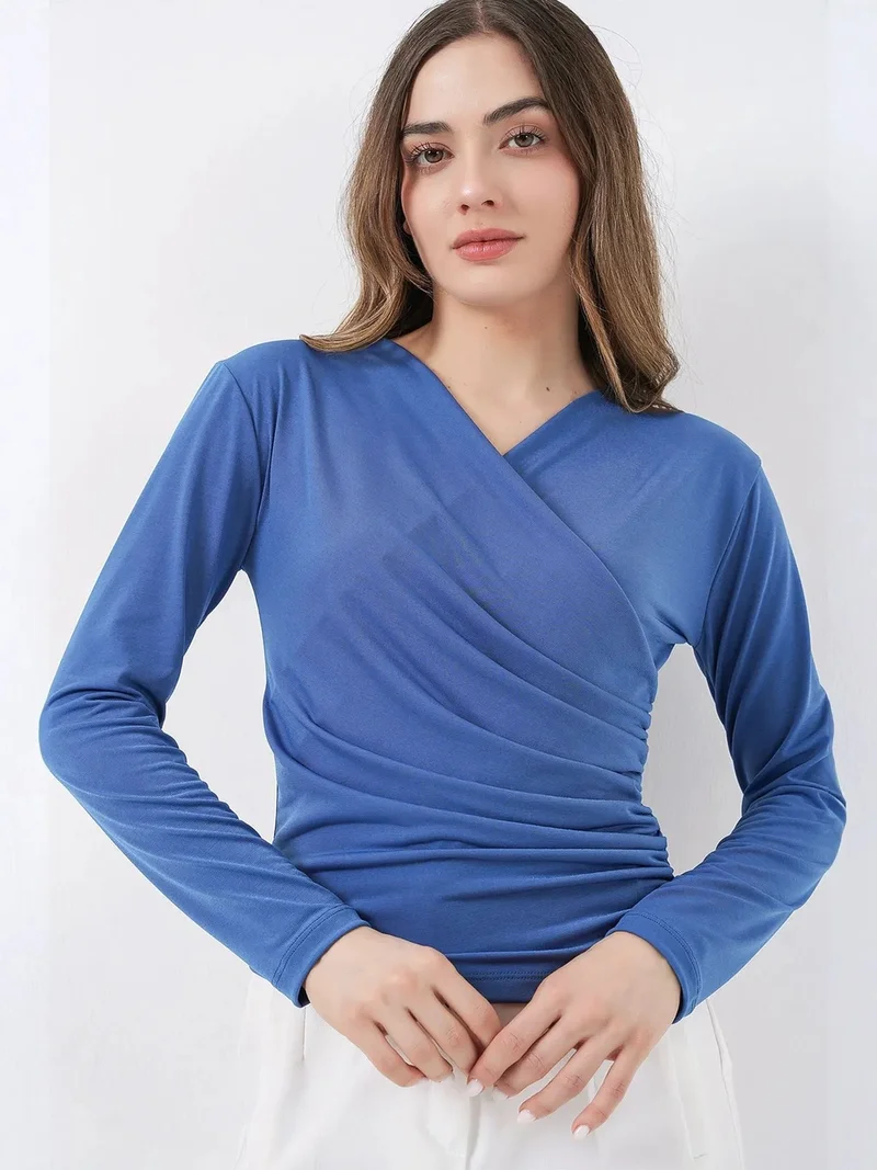 BIG DART BDART Double Breasted Long Sleeve Blouse with Gathering Detail