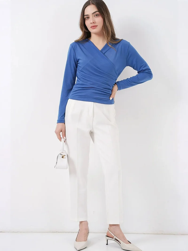 BIG DART BDART Double Breasted Long Sleeve Blouse with Gathering Detail