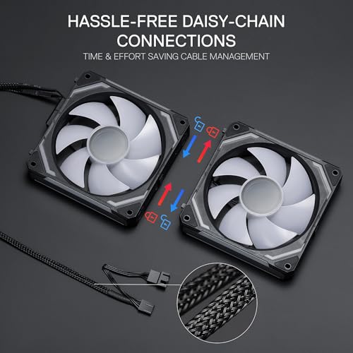 Redragon GCF012 Standard 120mm PC Case Fan, Daisy-Chain Connection, 5V 3Pin ARGB Lighting, 4 Pin PWM Case Fan, for Radiator/Computer Case Cooling, 120x120x25mm, 3 Pack, Black - Image 3