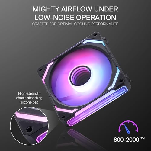 Redragon GCF012 Standard 120mm PC Case Fan, Daisy-Chain Connection, 5V 3Pin ARGB Lighting, 4 Pin PWM Case Fan, for Radiator/Computer Case Cooling, 120x120x25mm, 3 Pack, Black - Image 5