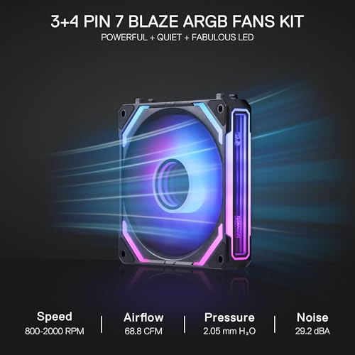Redragon GCF012 Standard 120mm PC Case Fan, Daisy-Chain Connection, 5V 3Pin ARGB Lighting, 4 Pin PWM Case Fan, for Radiator/Computer Case Cooling, 120x120x25mm, 3 Pack, Black - Image 2