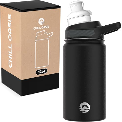 Chill Oasis Water Bottle | Compatible With Popular Flavor Cartridges | BPA Free, Leak Proof, Double-Walled Vacuum Insulated Stainless Steel, and Dishwasher Safe | Cold for 24 Hours (Black, 12oz) - Image 1