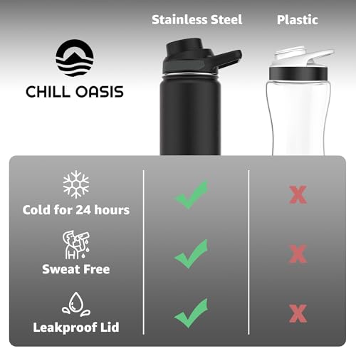 Chill Oasis Water Bottle | Compatible With Popular Flavor Cartridges | BPA Free, Leak Proof, Double-Walled Vacuum Insulated Stainless Steel, and Dishwasher Safe | Cold for 24 Hours (Black, 12oz) - Image 4