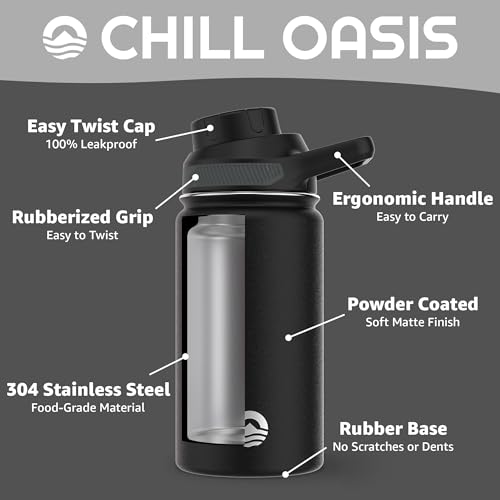 Chill Oasis Water Bottle | Compatible With Popular Flavor Cartridges | BPA Free, Leak Proof, Double-Walled Vacuum Insulated Stainless Steel, and Dishwasher Safe | Cold for 24 Hours (Black, 12oz) - Image 3