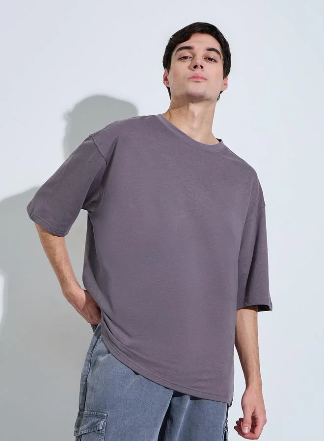 Styli Men Oversized Text Print Cotton Terry T-Shirt