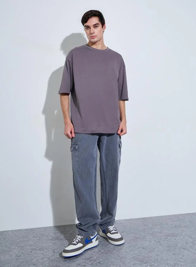 Styli Men Oversized Text Print Cotton Terry T-Shirt