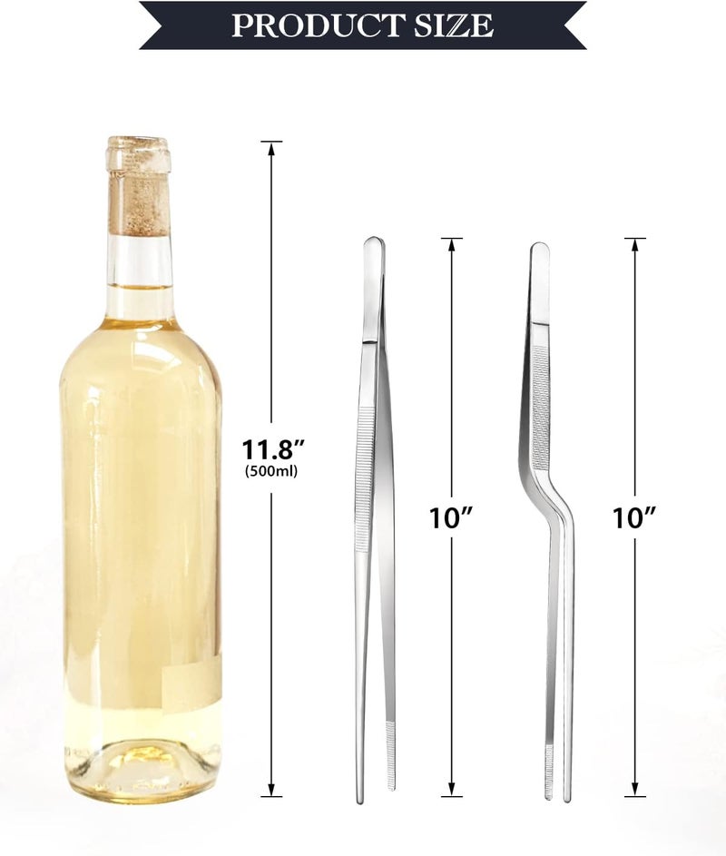 SouxMux 10-inch Cooking Tweezer and Offset Tweezer Set, Tongs Precision Serrated Tips, Stainless Steel Professional Chef Tweezer Kitchen Tools for BBQ, Plating and Serving - Image 3