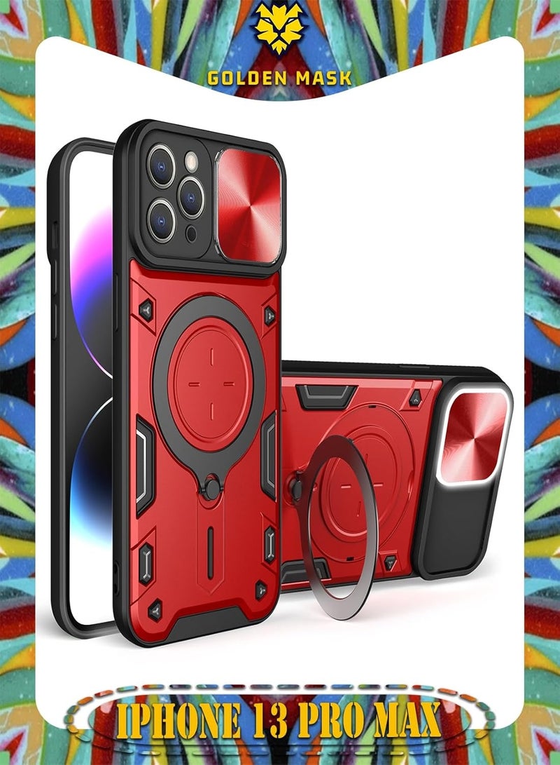 GOLDEN MASK GOLDEN MASK For iPhone 13 Pro Max Armored Camera Shield Cover Camera Lend Protection, Built-in 360° (Red)