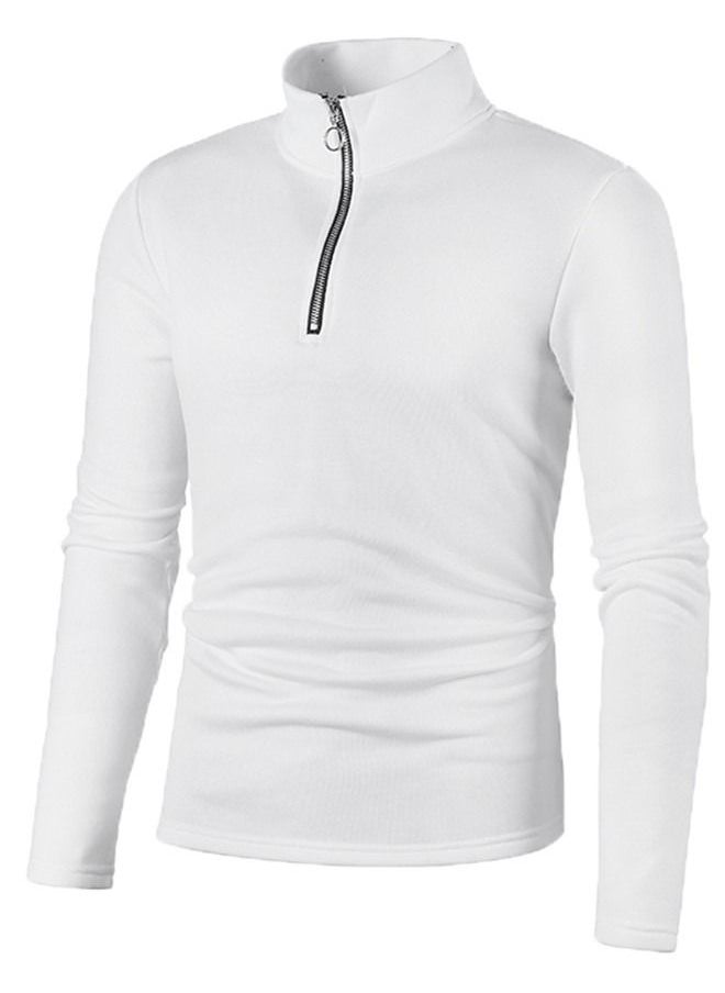 Loquat Men's Zipper Placket Solid Color High Neck Sweater  - Image 3