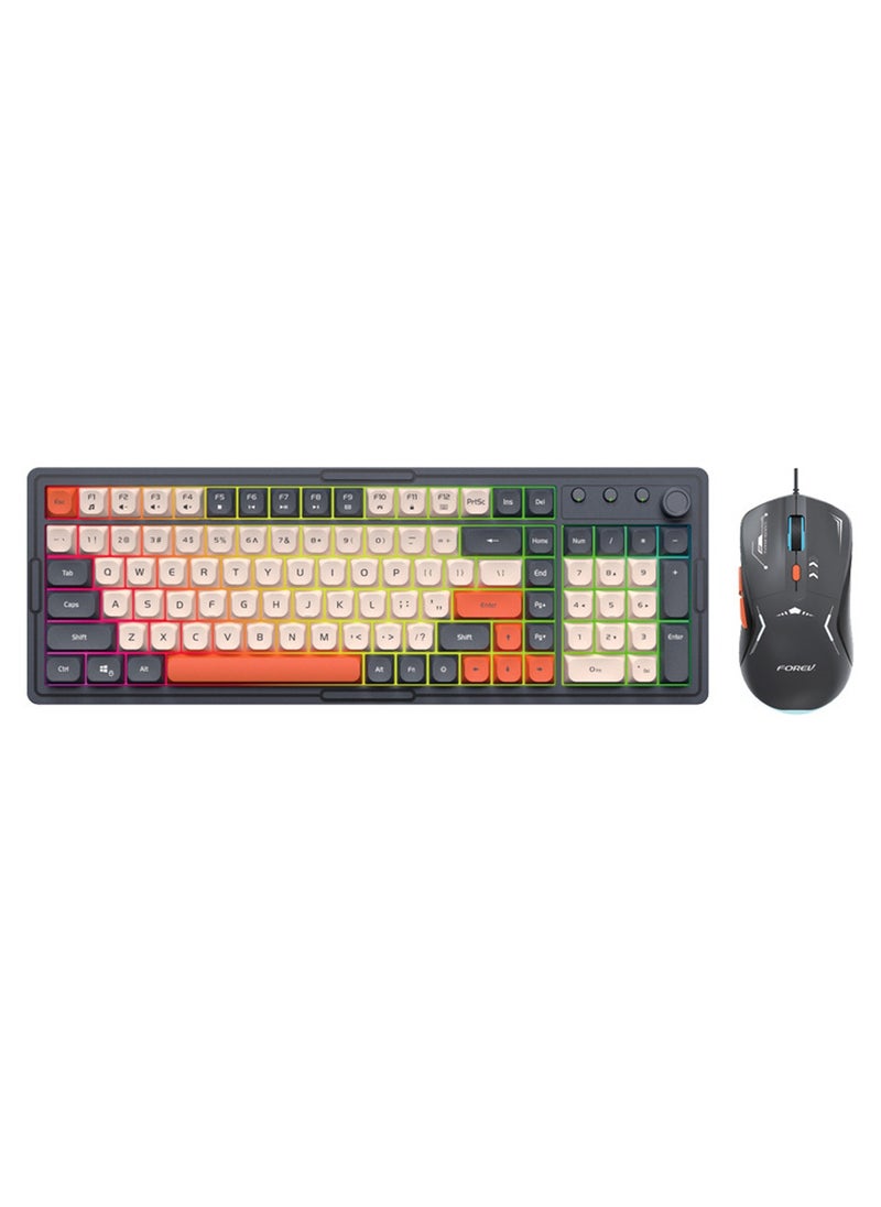 Forev - Wired Membrane Keyboard and Mouse Set with RGB Backlit, Mechanical Feel, Floating Keycaps, Silent and Waterproof Design, 4-Speed DPI Adjustable for Office Work Gaming - Black White - Image 1