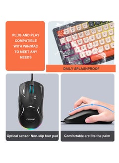 Forev Wired Membrane Keyboard and Mouse Set with RGB Backlit, Mechanical Feel, Floating Keycaps, Silent and Waterproof Design, 4-Speed DPI Adjustable for Office Work Gaming - Black White  - Image 3