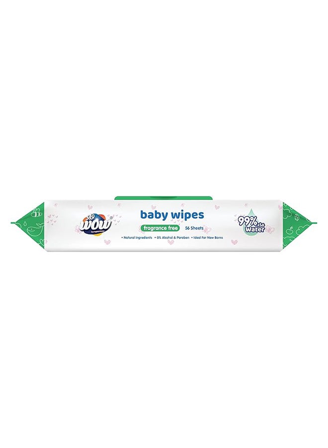 WOW Baby Wipes - Fragrance Free 99% Water Wipes | Extra Thick Long Wipes with Organic Aloe Vera, Chamomile Extract and Vitamin E, Gentle on sensitive skin| 56's Single Pack - Image 2