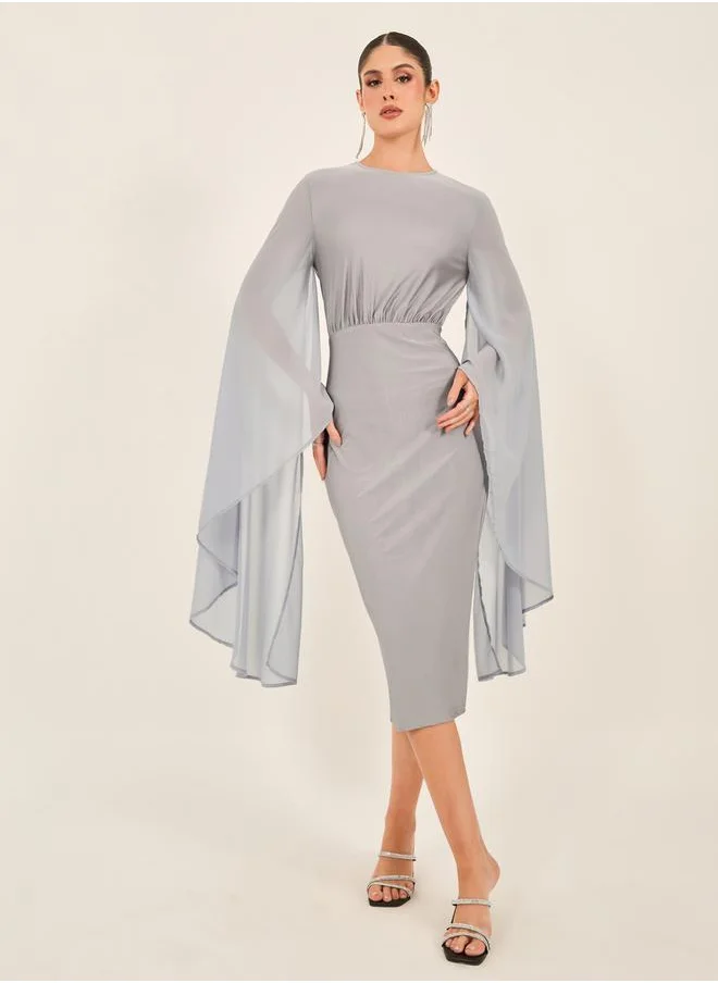 ستايلي Cape Sleeve Bodycon Midi Dress