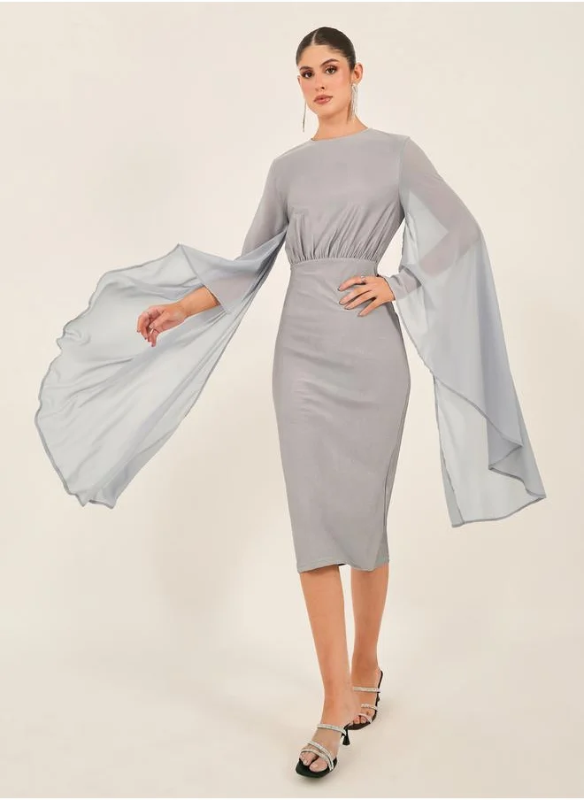 Styli Cape Sleeve Bodycon Midi Dress