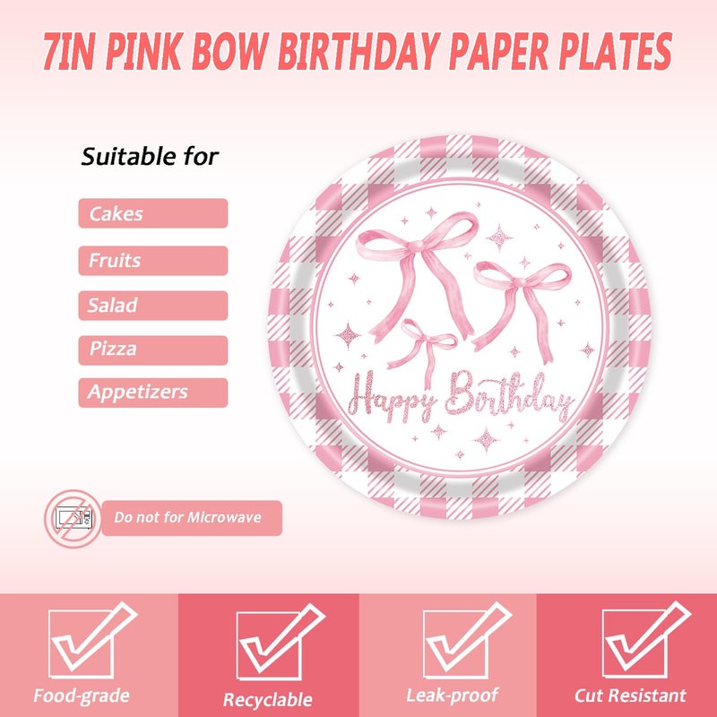 Lyfree 72Pcs Pink Bow Plates And Napkins  Coquette Birthday Party Supplies Pink Bow Paper Plates And Napkins Forks Tableware Decorations For 24 Guests - Image 3