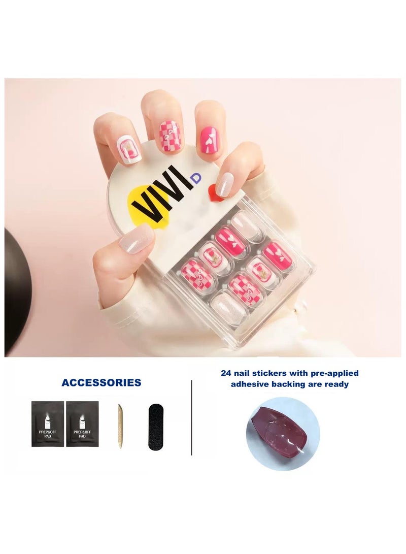 30 Pcs Olve Tip Press-On Nails – Reusable Gel False Nails Kit with Shimmery Finish, Full Well Tips & Multiple Sizes for Easy Application - Image 1