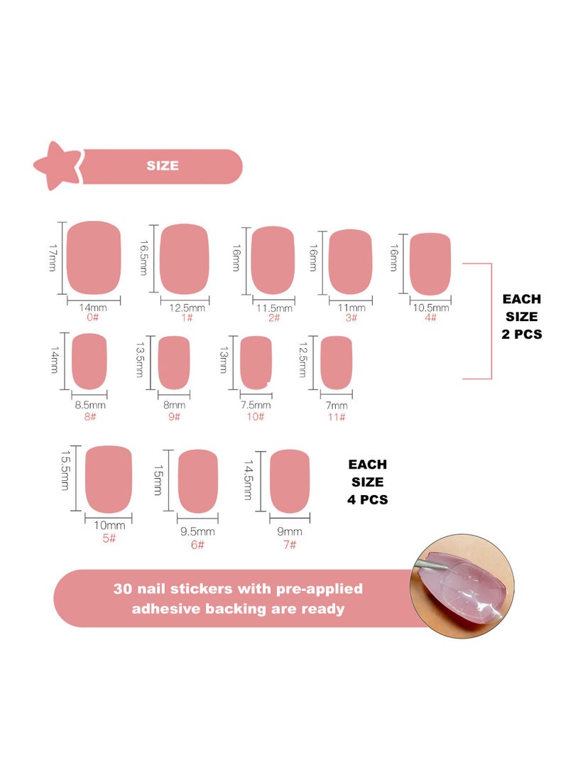 30 Pcs Olve Tip Press-On Nails – Reusable Gel False Nails Kit with Shimmery Finish, Full Well Tips & Multiple Sizes for Easy Application - Image 4