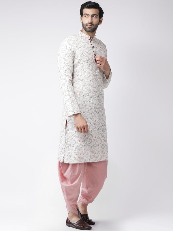 KISAH Men's Kurta Dhoti Set, Multi Cotton Blend, Block print Long Sleeves Regular Fit Mandarin Collar (Medium) - Image 3