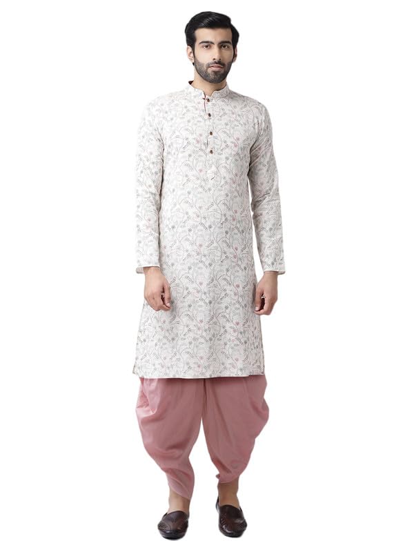 KISAH Men's Kurta Dhoti Set, Multi Cotton Blend, Block print Long Sleeves Regular Fit Mandarin Collar (Medium) - Image 1