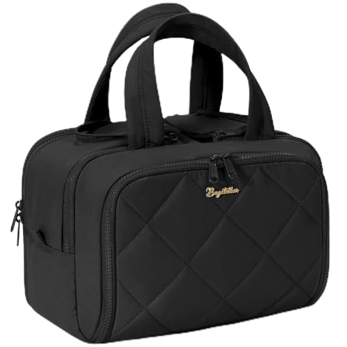 Bagstellar Travel Toiletry Bag Large Wideopen Puffy Toiletry Bag for Women Lightweight Quilted Makeup Bag Cosmetic Organizer with Handle Waterresistant Travel Essentials for Toiletries Accessories Black - Image 1