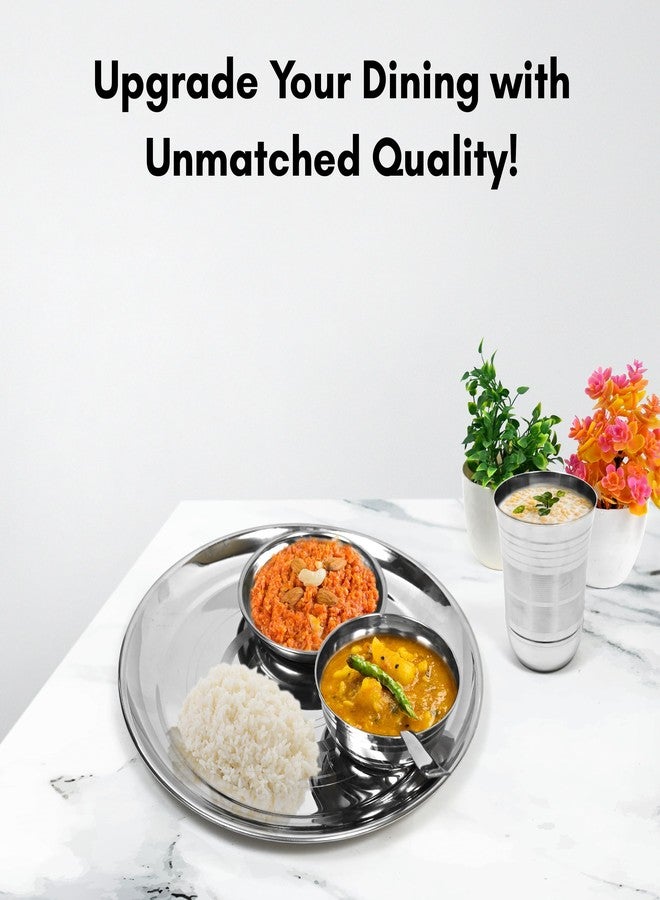 KITCHEN CLUE Stainless Steel Dinner Set for Kitchen - 44 Pieces Dinnerware Set, Includes Plates, Sabzi Bowls, Daal Bowls, Dessert Plates, Glasses - BIS Approved, Durable Steel Kitchen Set for Home - Image 3