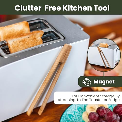 THREE WAY CUT Toaster Tongs With Magnet | Kitchen Utensils For Cooking and Holding Toast Bacon Muffin Bagel Bread | 8 Inch Long Natural Non Toxic Bamboo - Image 3