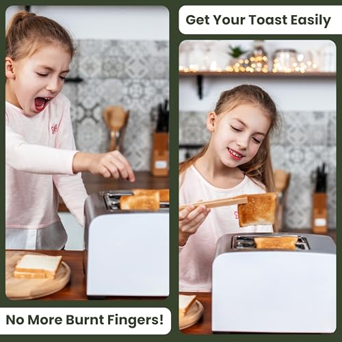 THREE WAY CUT Toaster Tongs With Magnet | Kitchen Utensils For Cooking and Holding Toast Bacon Muffin Bagel Bread | 8 Inch Long Natural Non Toxic Bamboo - Image 2