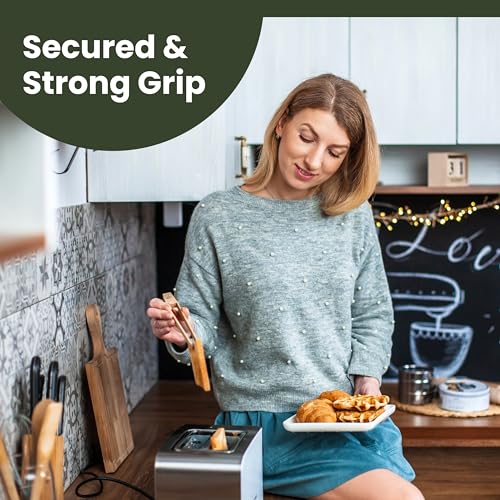THREE WAY CUT Toaster Tongs With Magnet | Kitchen Utensils For Cooking and Holding Toast Bacon Muffin Bagel Bread | 8 Inch Long Natural Non Toxic Bamboo - Image 5