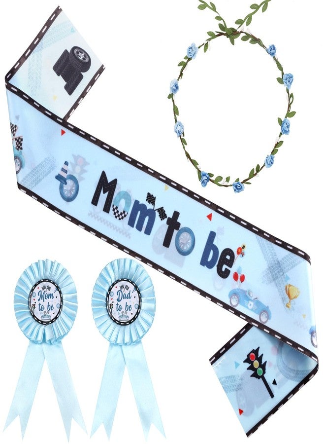 Serencatcher Race Car Baby Shower Decorations, Vintage Racing Car Mom to Be Sash Cars Theme Mom Dad to Be Corsage Pin Flower Crown Headband Blue for Boy Let’s Go Racing Baby Shower Party Favors - Image 1
