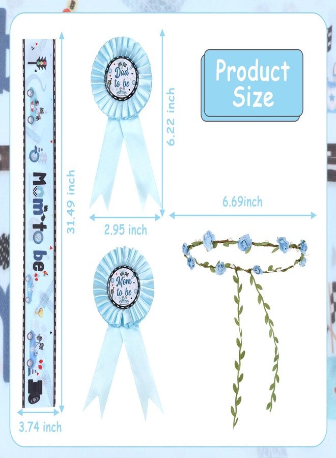 Serencatcher Race Car Baby Shower Decorations, Vintage Racing Car Mom to Be Sash Cars Theme Mom Dad to Be Corsage Pin Flower Crown Headband Blue for Boy Let’s Go Racing Baby Shower Party Favors - Image 2