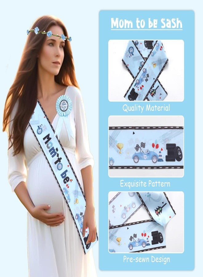 Serencatcher Race Car Baby Shower Decorations, Vintage Racing Car Mom to Be Sash Cars Theme Mom Dad to Be Corsage Pin Flower Crown Headband Blue for Boy Let’s Go Racing Baby Shower Party Favors - Image 4