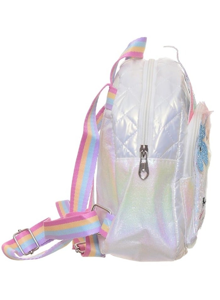 Backpack For Kids Girls Polyester Fabric With Uni Corn Design And Butterfly Shapes