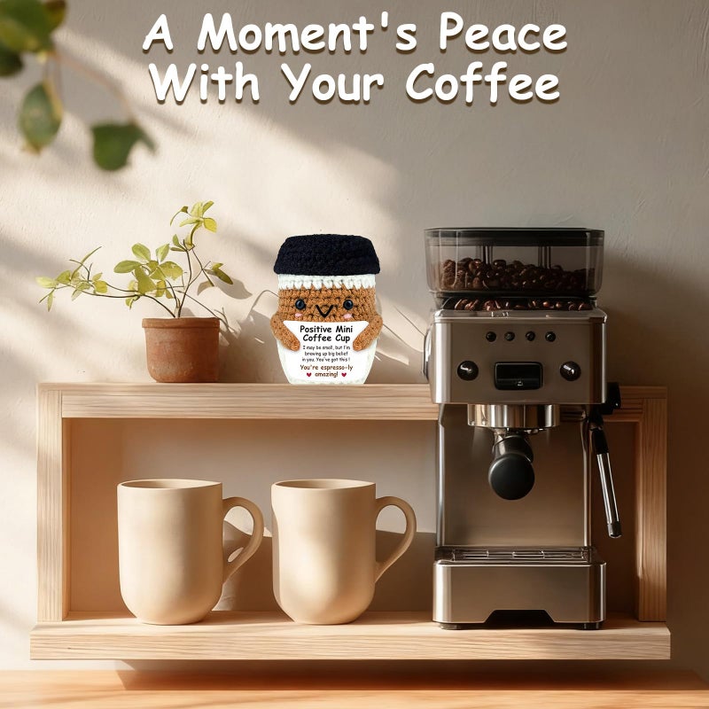 PZJIEAN Positive Crochet Coffee Gifts for Coffee Lovers, Cute Animal Espresso Themed Brithday Presents, Handmade Gift for Women Men Friends, Home Office Desk Decor Emotional Encouragement Cheer Up Gift - Image 4