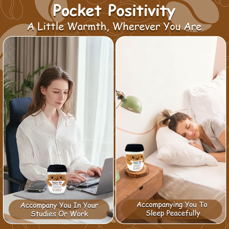 PZJIEAN Positive Crochet Coffee Gifts for Coffee Lovers, Cute Animal Espresso Themed Brithday Presents, Handmade Gift for Women Men Friends, Home Office Desk Decor Emotional Encouragement Cheer Up Gift - Image 5