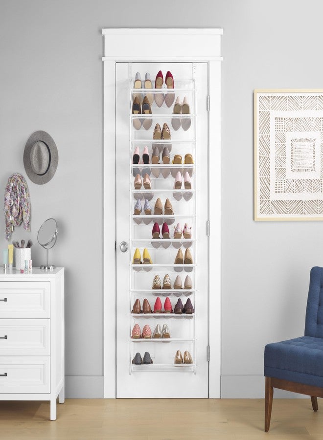 Whitmor 36 Pair Over The Door Shoe Organizer, 12 Tier Hanging Shoe Organizer, Heavy Duty Metal & Mesh Shoe Holder, Hanging Shoe Rack for Closet Organizer & Storage, 69"L x 21.7"W x 7.5"H, White - Image 3