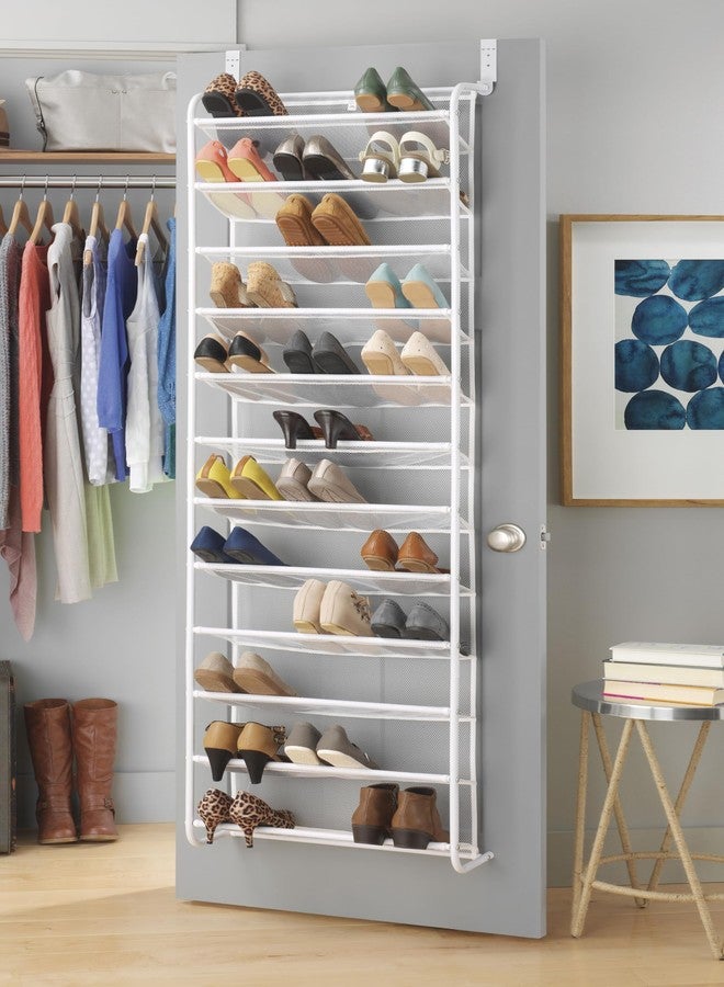 Whitmor 36 Pair Over The Door Shoe Organizer, 12 Tier Hanging Shoe Organizer, Heavy Duty Metal & Mesh Shoe Holder, Hanging Shoe Rack for Closet Organizer & Storage, 69"L x 21.7"W x 7.5"H, White - Image 1