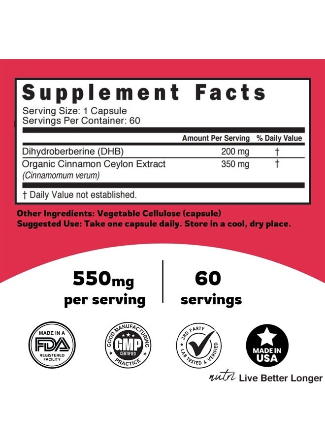 Nature'S Fusions مكمل دihydroberberine 200 ملغ 60 كبسولة - مع قرفة سيلان - أكثر فعالية 5 مرات من بربيرين HCL العادي - سوبر بربيرين مع قرفة سيلان - دihydroberberine مع قرفة سيلان - Image 4