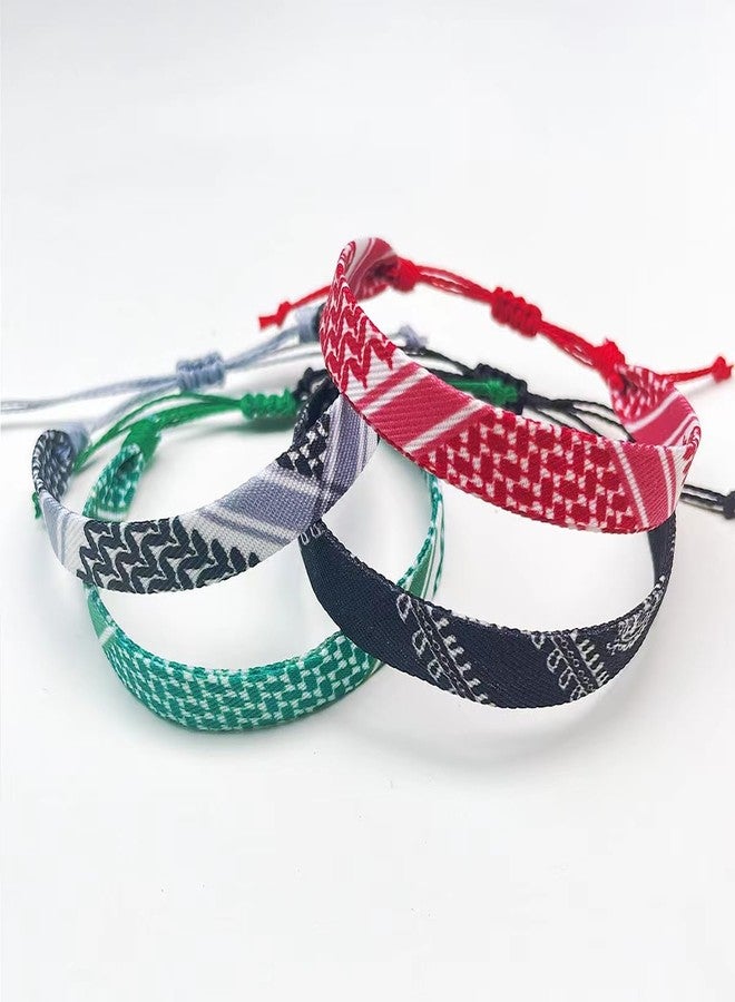 EXPHAIN 4 Pieces Palestinian Keffiyeh Bracelet for Women Men Handmade Adjustable Woven Fabric Braceletss Jewelry - Image 3
