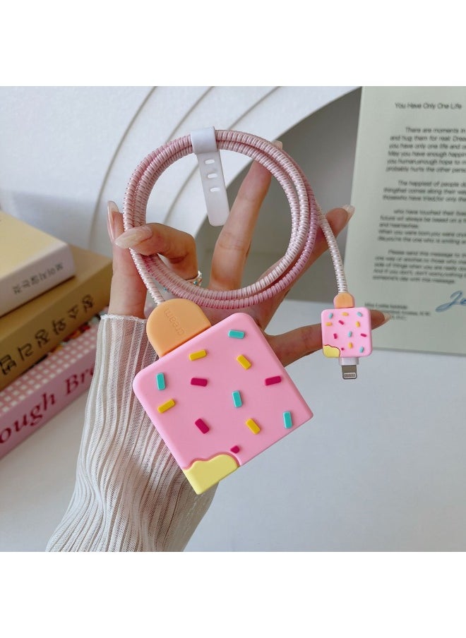 Beauenty - 2024 Cartoon British Rules 20W Fast Charging Head Protective Cover For Apple 20WPD Charger Folding Three-plug-Specifications:Apple British Standard 20w Ice Cream 4-piece Set - Image 1