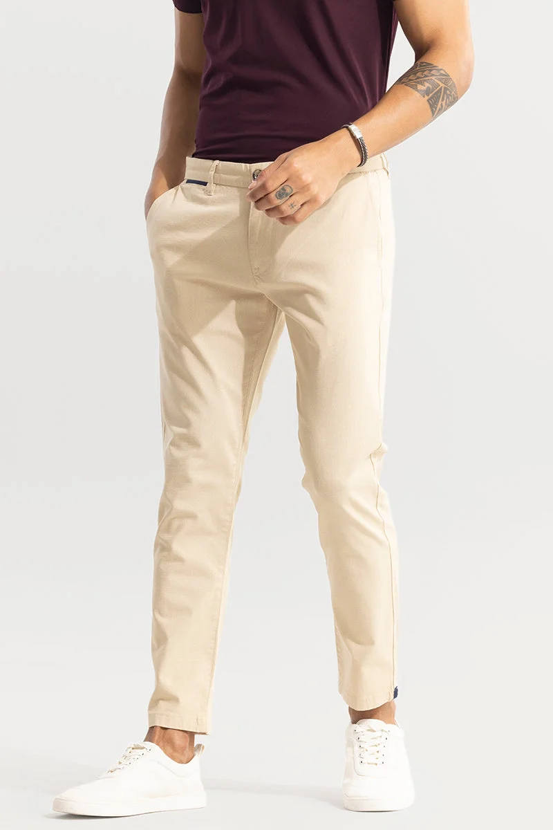 SNITCH Stygian Beige Solid Pant
